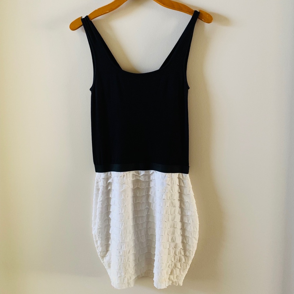 Bebe fitted dress with ruffle skirt